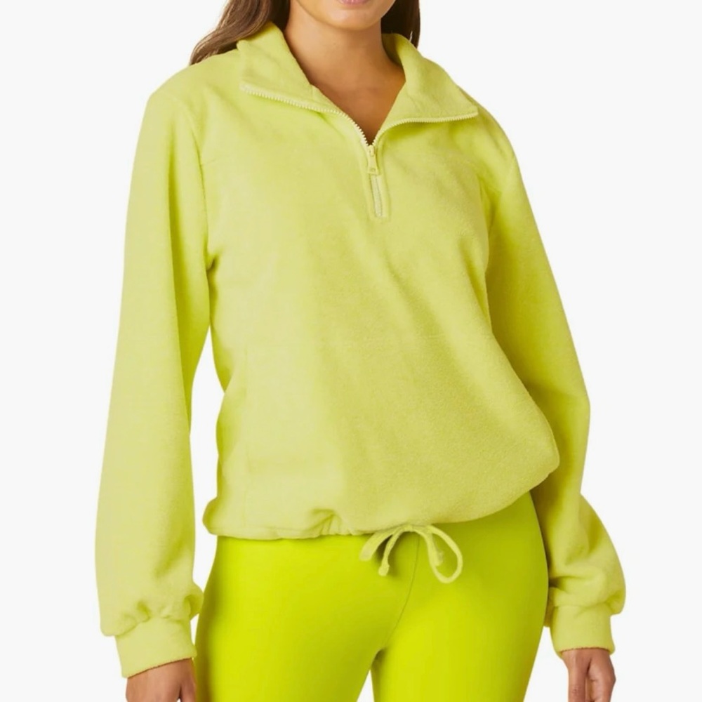 BEYOND YOGA True Chartreuse New Terrain Pullover Active Fleece Sweatshirt Size S